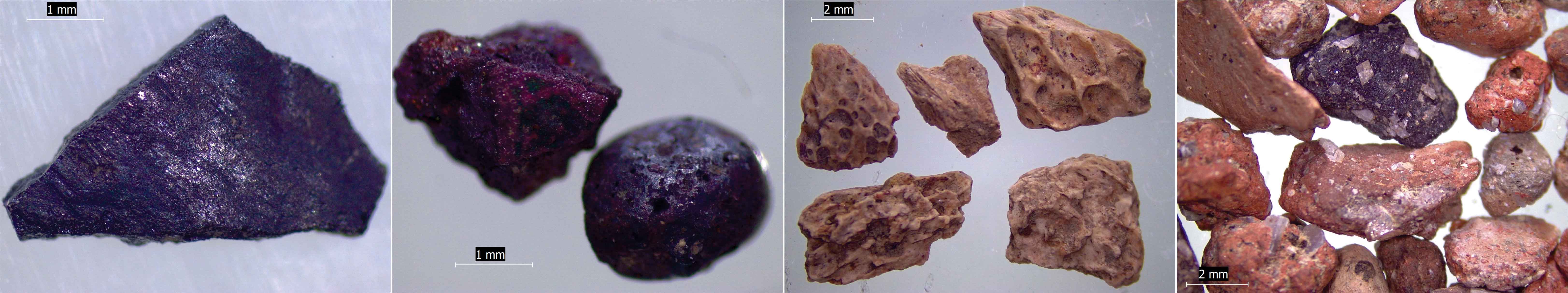 Primeri nekaterih vrst mikroodpada (koščki žlindre, živalskih kosti in lončenine).