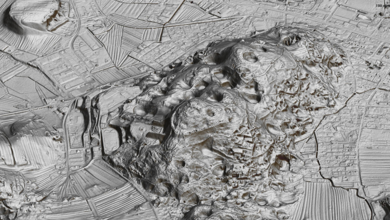 Perspektivni pogled na Tičnico iz zahoda, izdelan iz lidarskih podatkov (izdelal: D. Mlekuž)